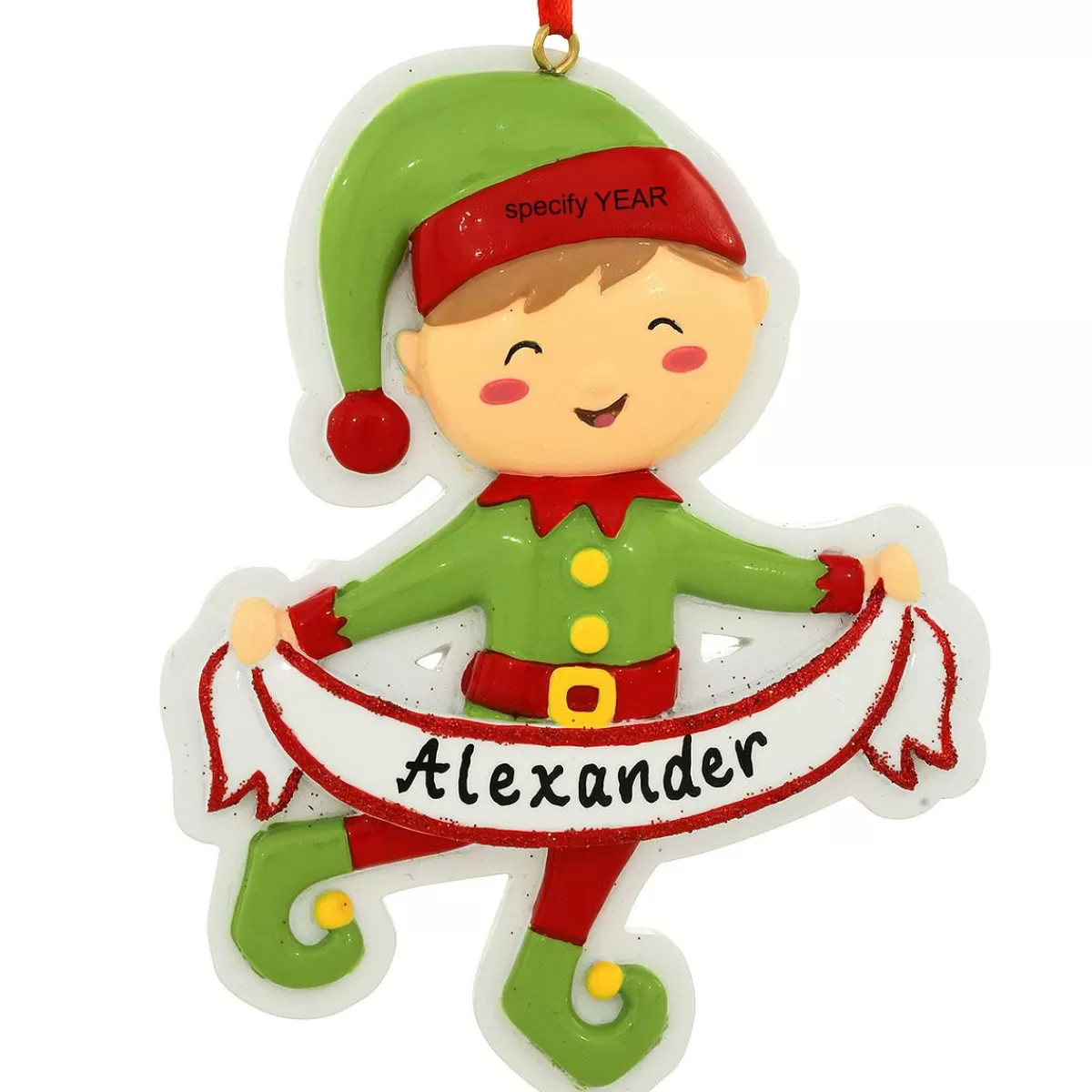 Bronner's Christmas Wonderland Personalized Boy Elf With Banner Resin Ornament | Ornaments