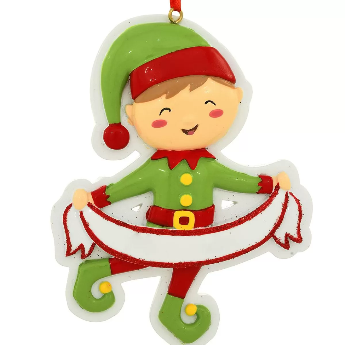 Bronner's Christmas Wonderland Personalized Boy Elf With Banner Resin Ornament | Ornaments