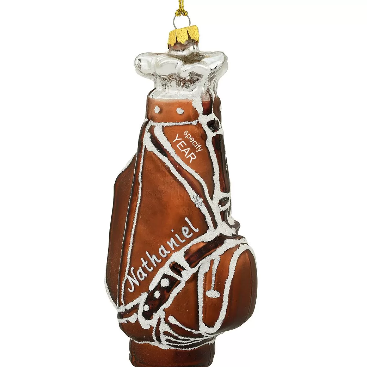 Bronner's Christmas Wonderland Personalized Brown Golf Bag Glass Ornament | Ornaments