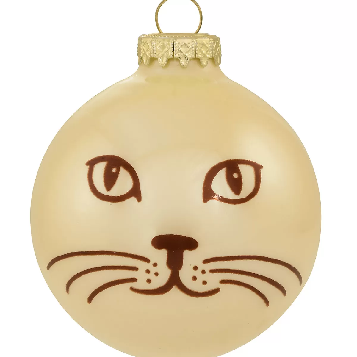 Bronner's Christmas Wonderland Personalized Cat Face On Beige Opal Glass Ornament | Ornaments