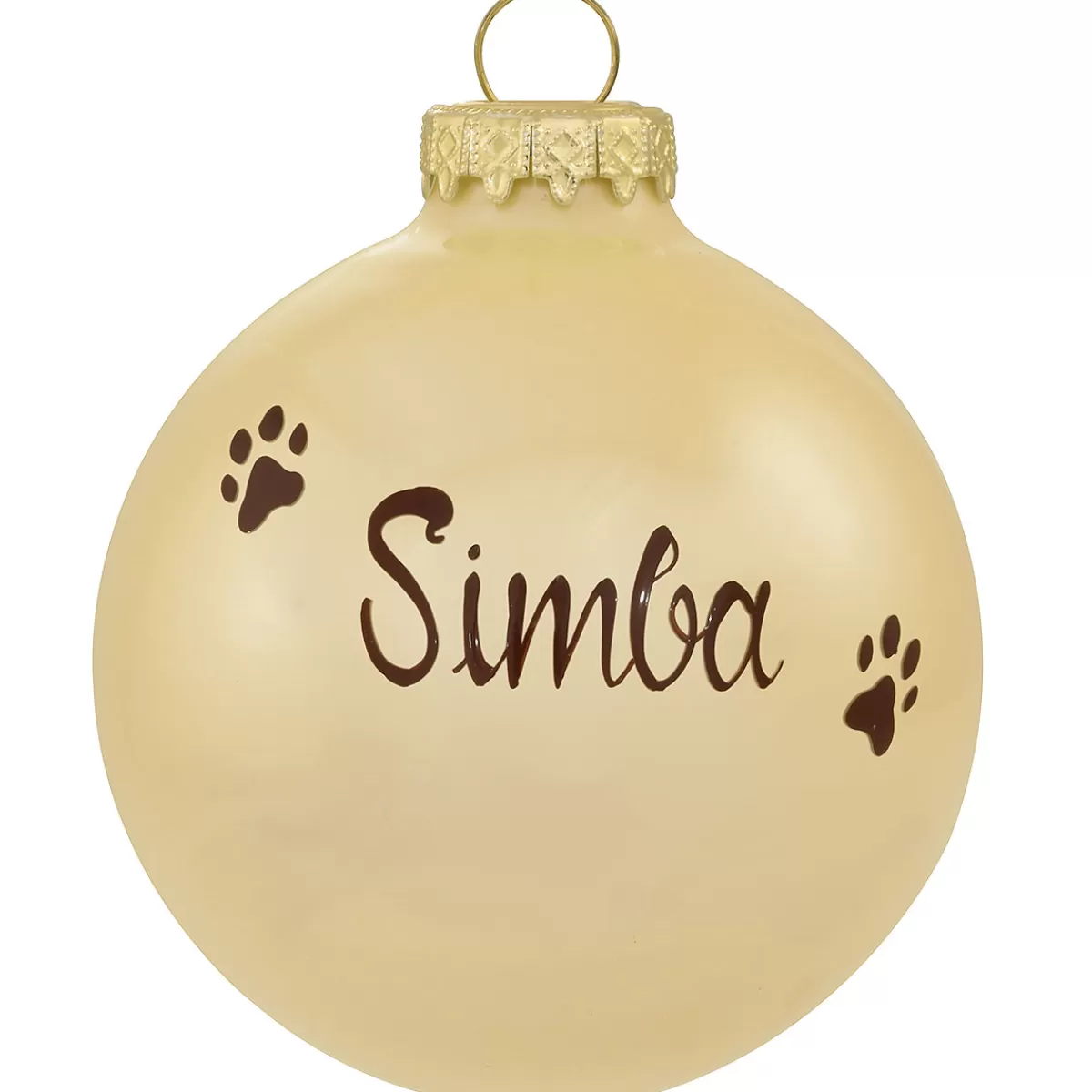 Bronner's Christmas Wonderland Personalized Cat Face On Beige Opal Glass Ornament | Ornaments