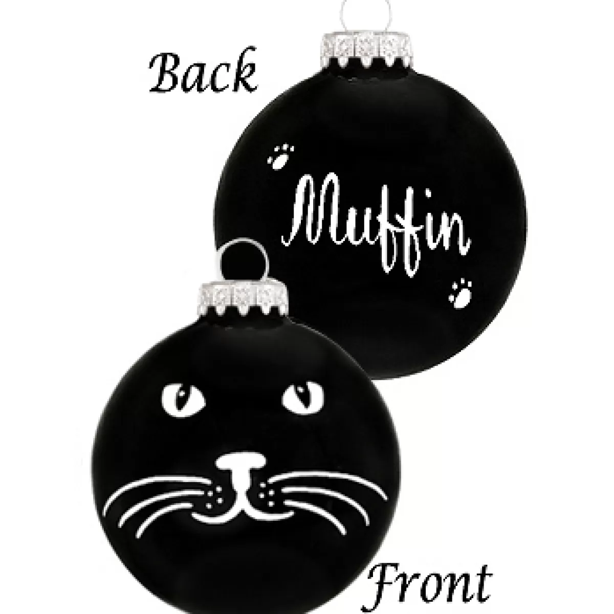 Bronner's Christmas Wonderland Personalized Cat Face On Black Glass Ornament | Ornaments