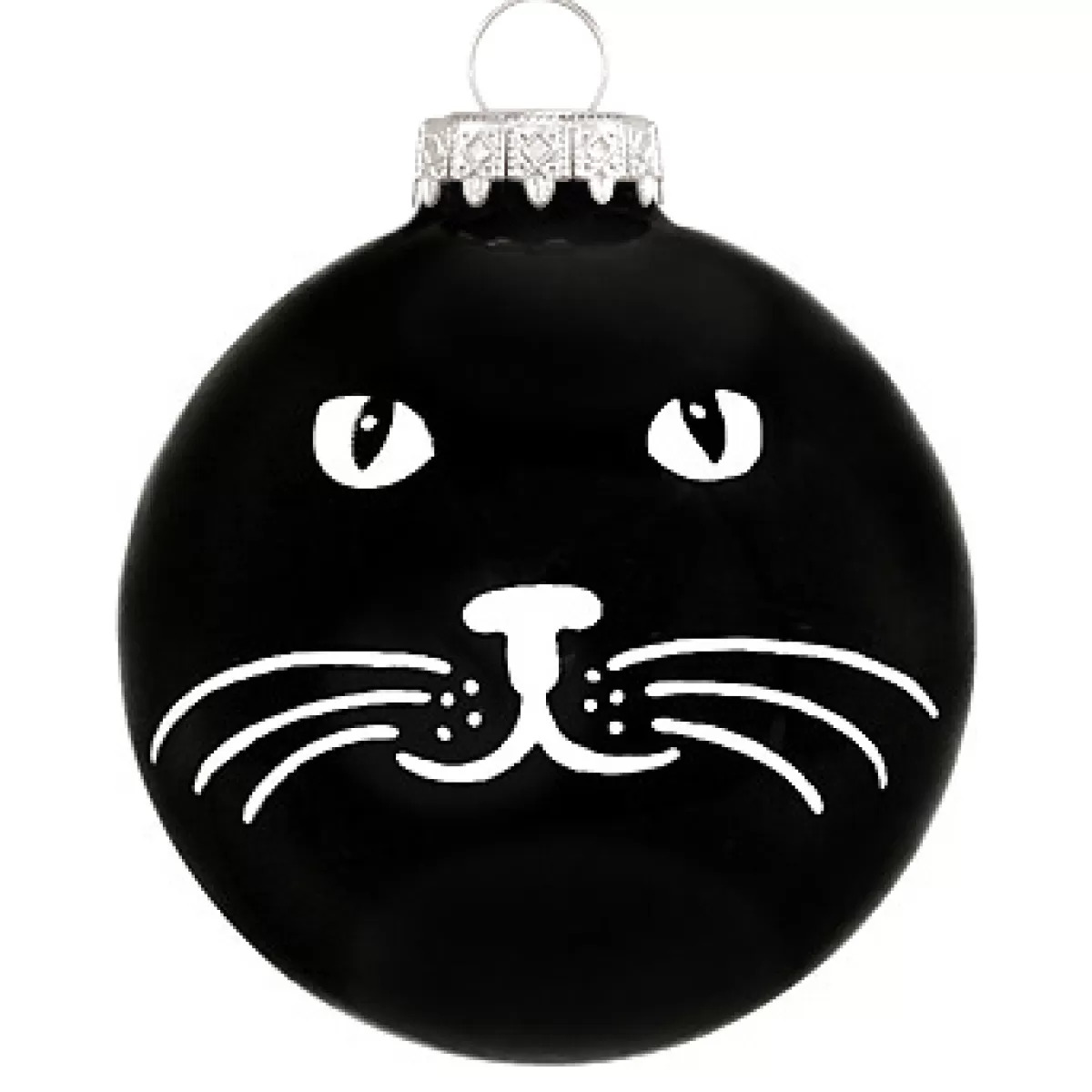 Bronner's Christmas Wonderland Personalized Cat Face On Black Glass Ornament | Ornaments