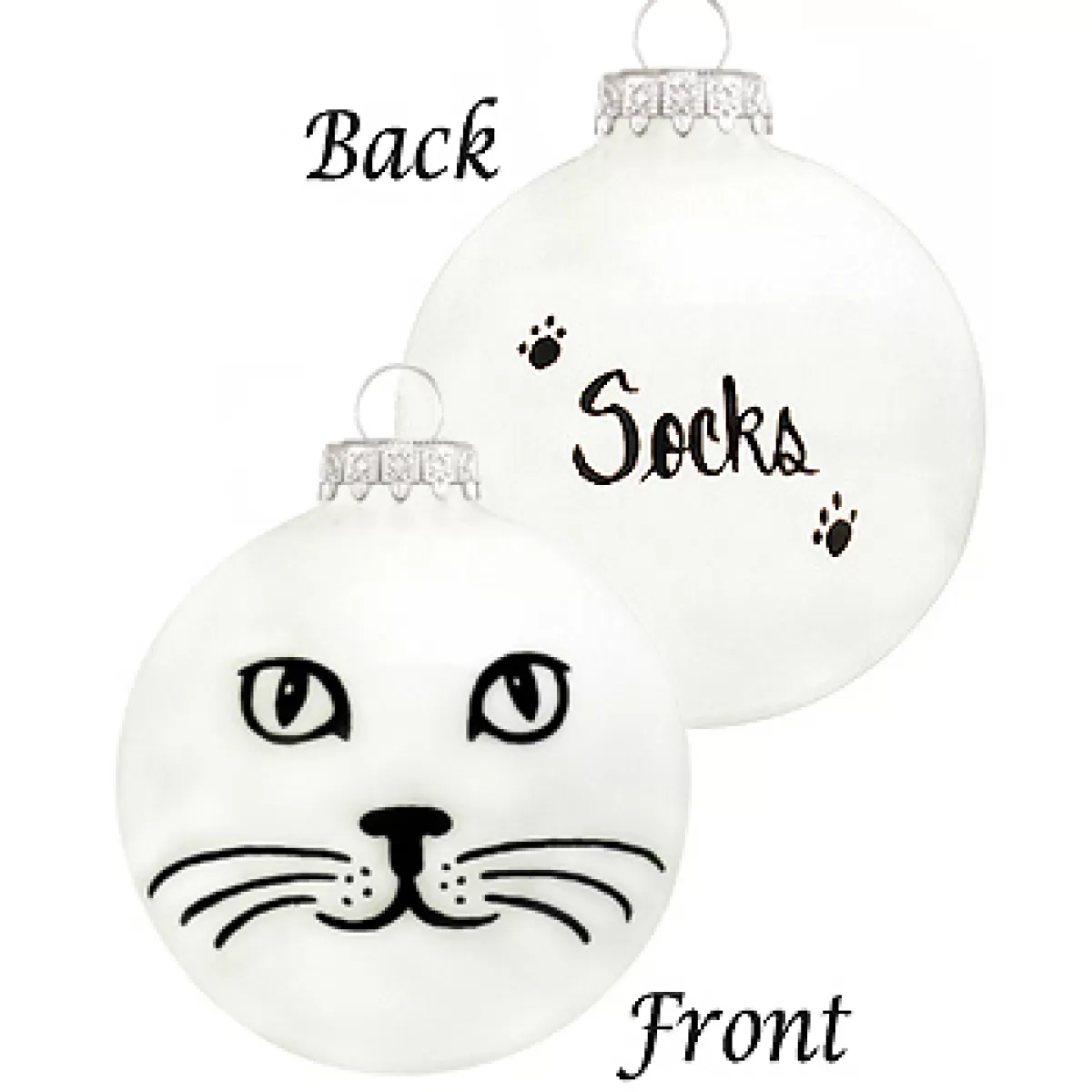 Bronner's Christmas Wonderland Personalized Cat Face On White Glass Ornament | Ornaments