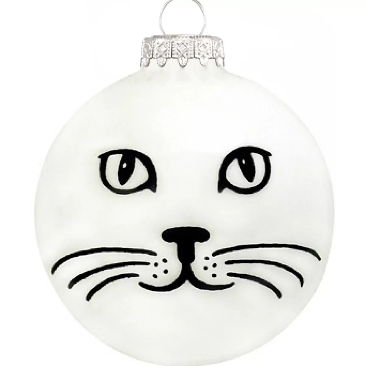 Bronner's Christmas Wonderland Personalized Cat Face On White Glass Ornament | Ornaments