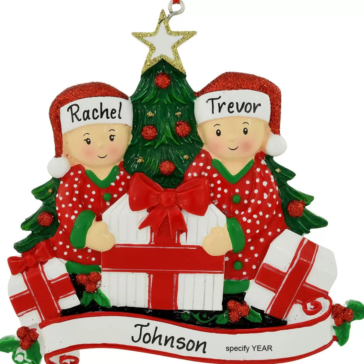 Bronner's Christmas Wonderland Personalized Couple Opening Presents Resin Ornament | Ornaments