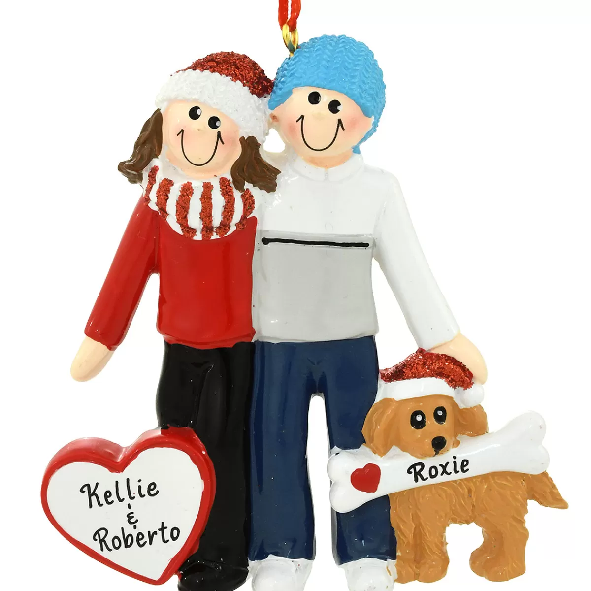 Bronner's Christmas Wonderland Personalized Couple With Dog Ornament | Ornaments