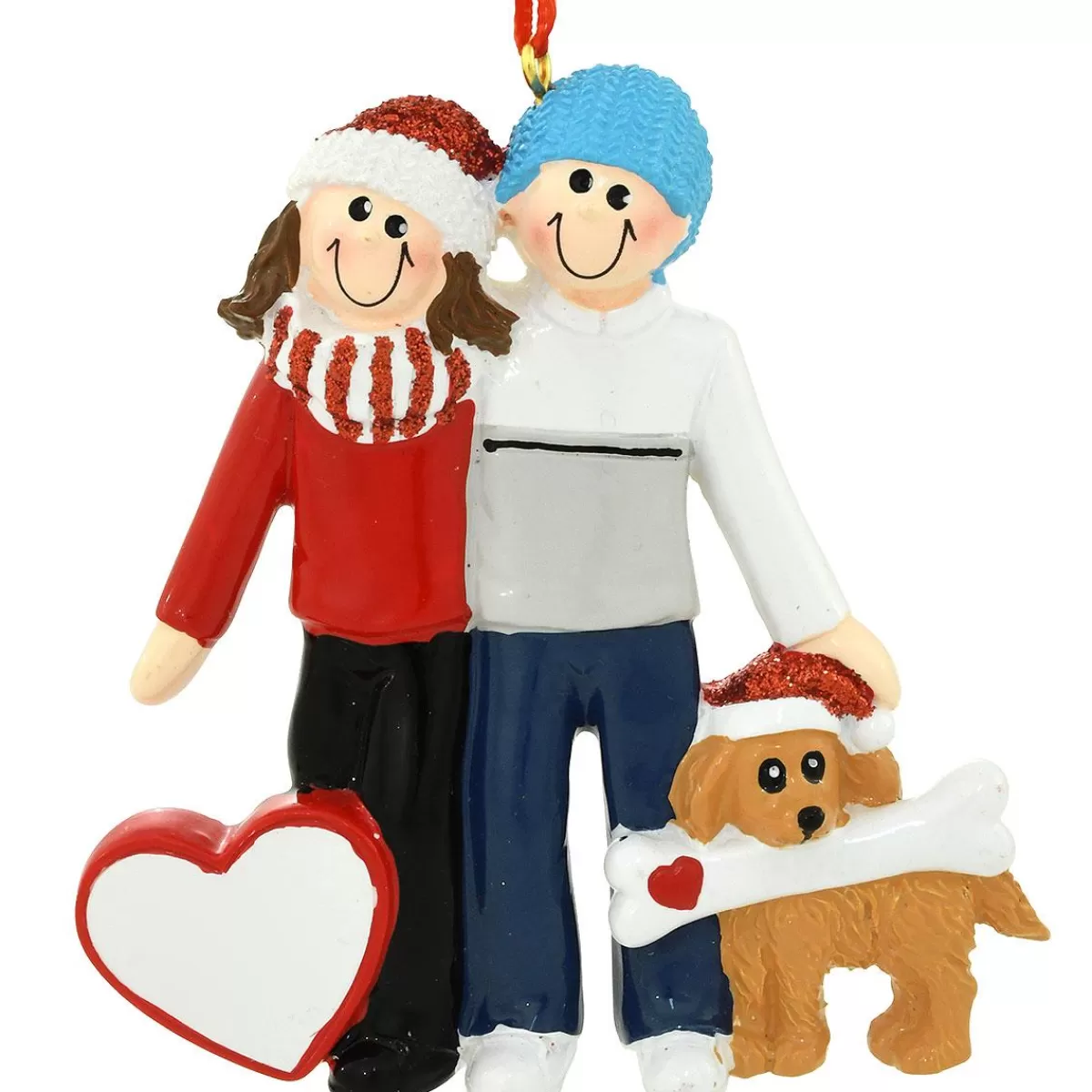 Bronner's Christmas Wonderland Personalized Couple With Dog Ornament | Ornaments