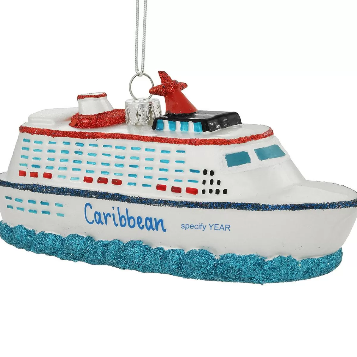 Bronner's Christmas Wonderland Personalized Cruise Ship With Waves Glass Ornament | Ornaments