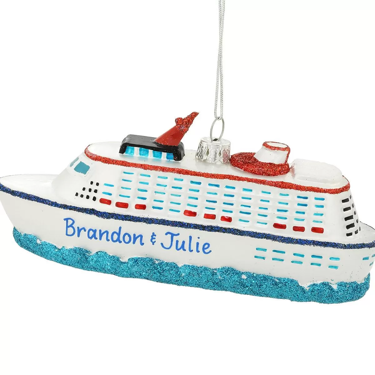 Bronner's Christmas Wonderland Personalized Cruise Ship With Waves Glass Ornament | Ornaments