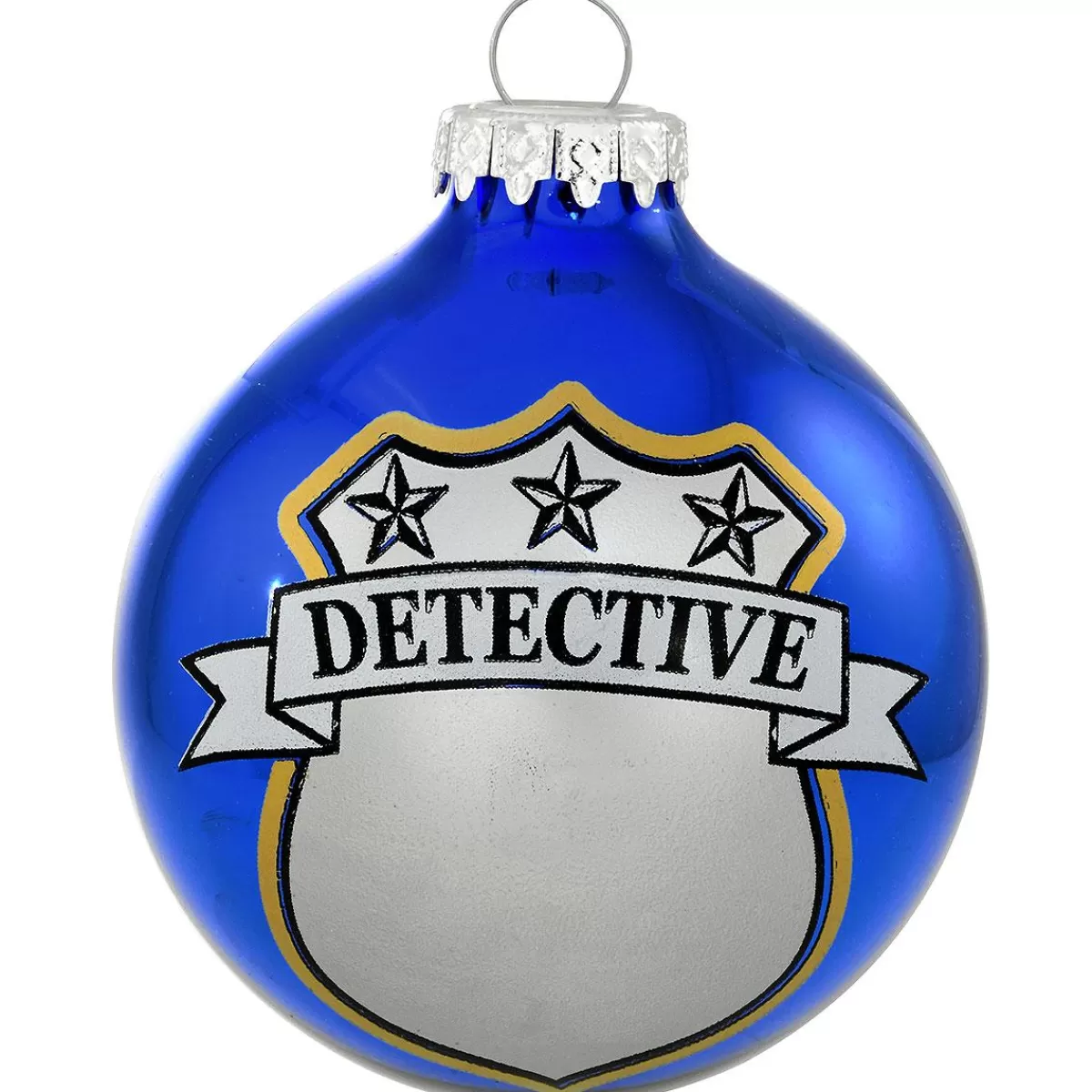 Bronner's Christmas Wonderland Personalized Detective Badge Blue Glass Ornament> Hobbies & Occupations