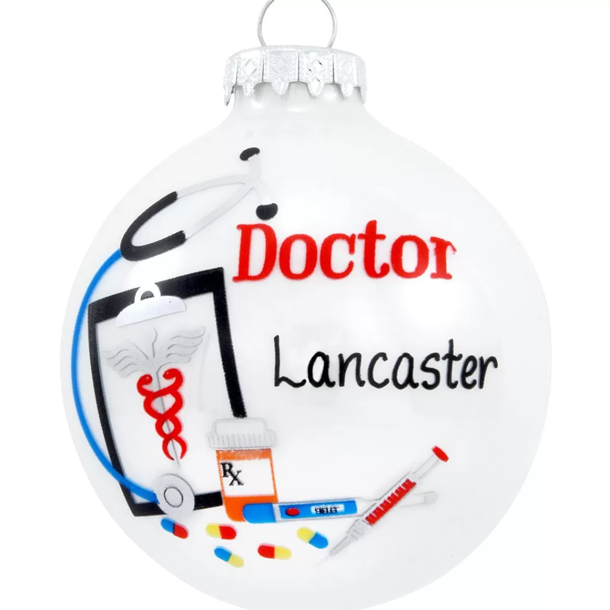 Bronner's Christmas Wonderland Personalized Doctor White Opal Glass Ornament> Hobbies & Occupations