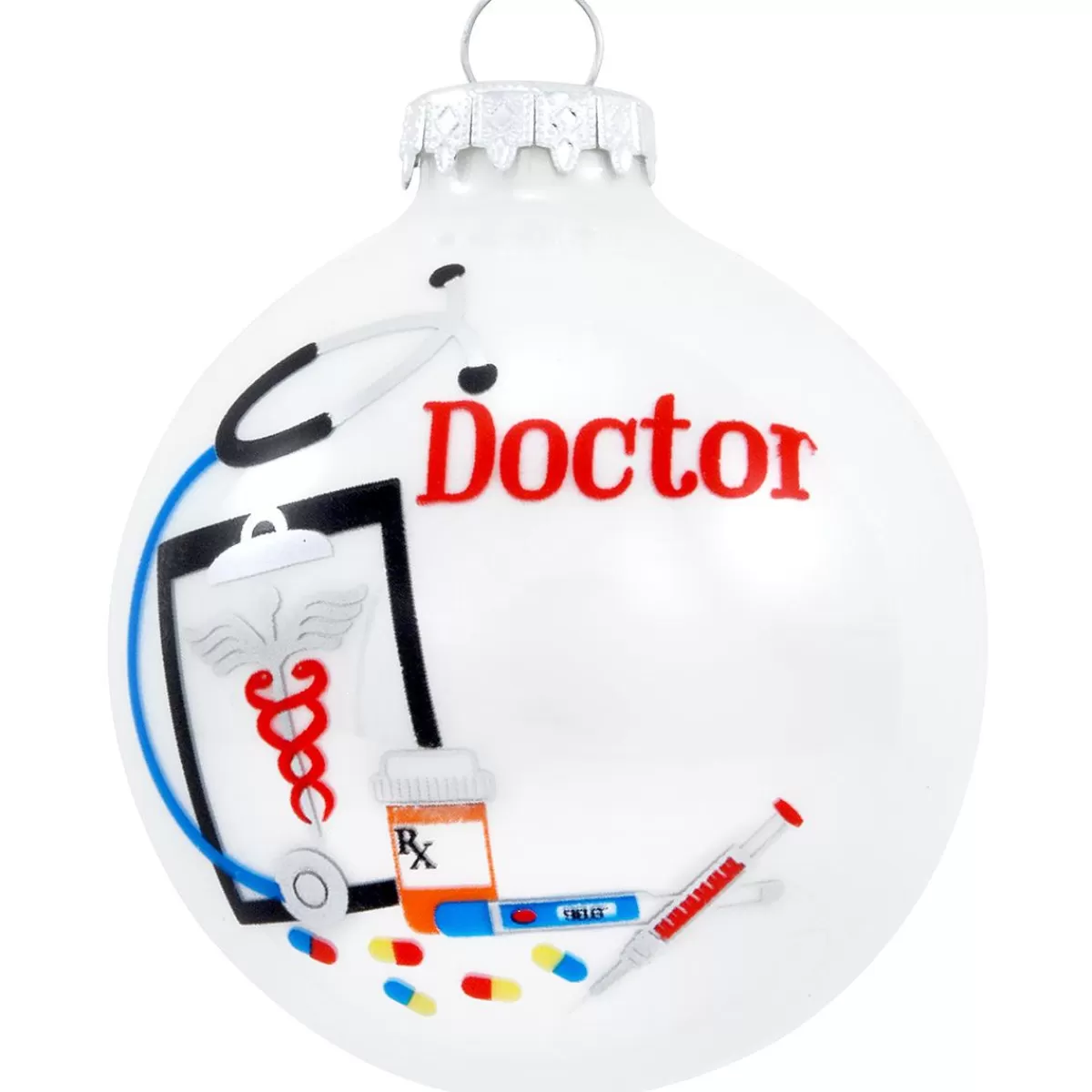 Bronner's Christmas Wonderland Personalized Doctor White Opal Glass Ornament> Hobbies & Occupations