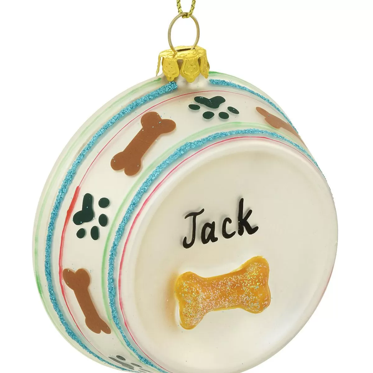 Bronner's Christmas Wonderland Personalized Dog Dish With Bone Glass Ornament | Ornaments