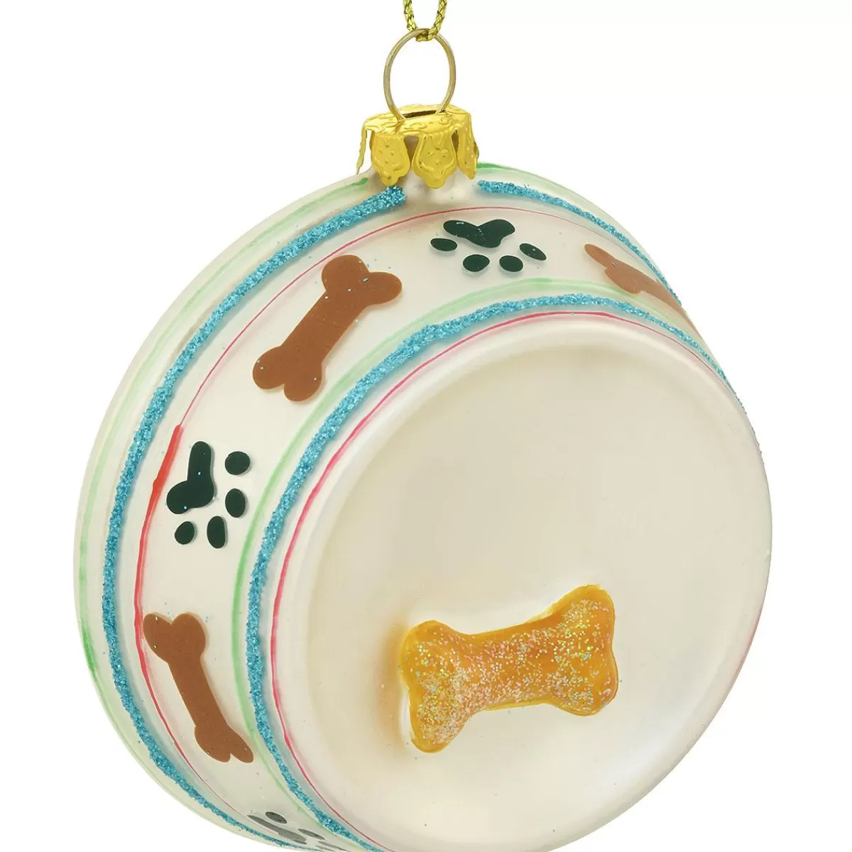 Bronner's Christmas Wonderland Personalized Dog Dish With Bone Glass Ornament | Ornaments