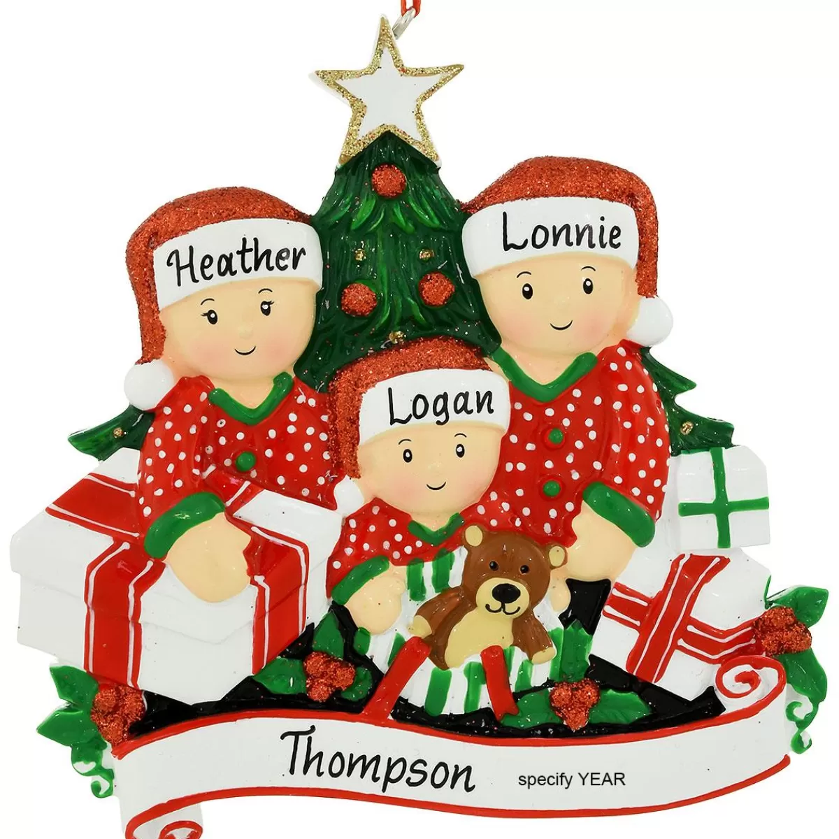 Bronner's Christmas Wonderland Personalized Family Of 3 Opening Presents Resin Ornament | Ornaments