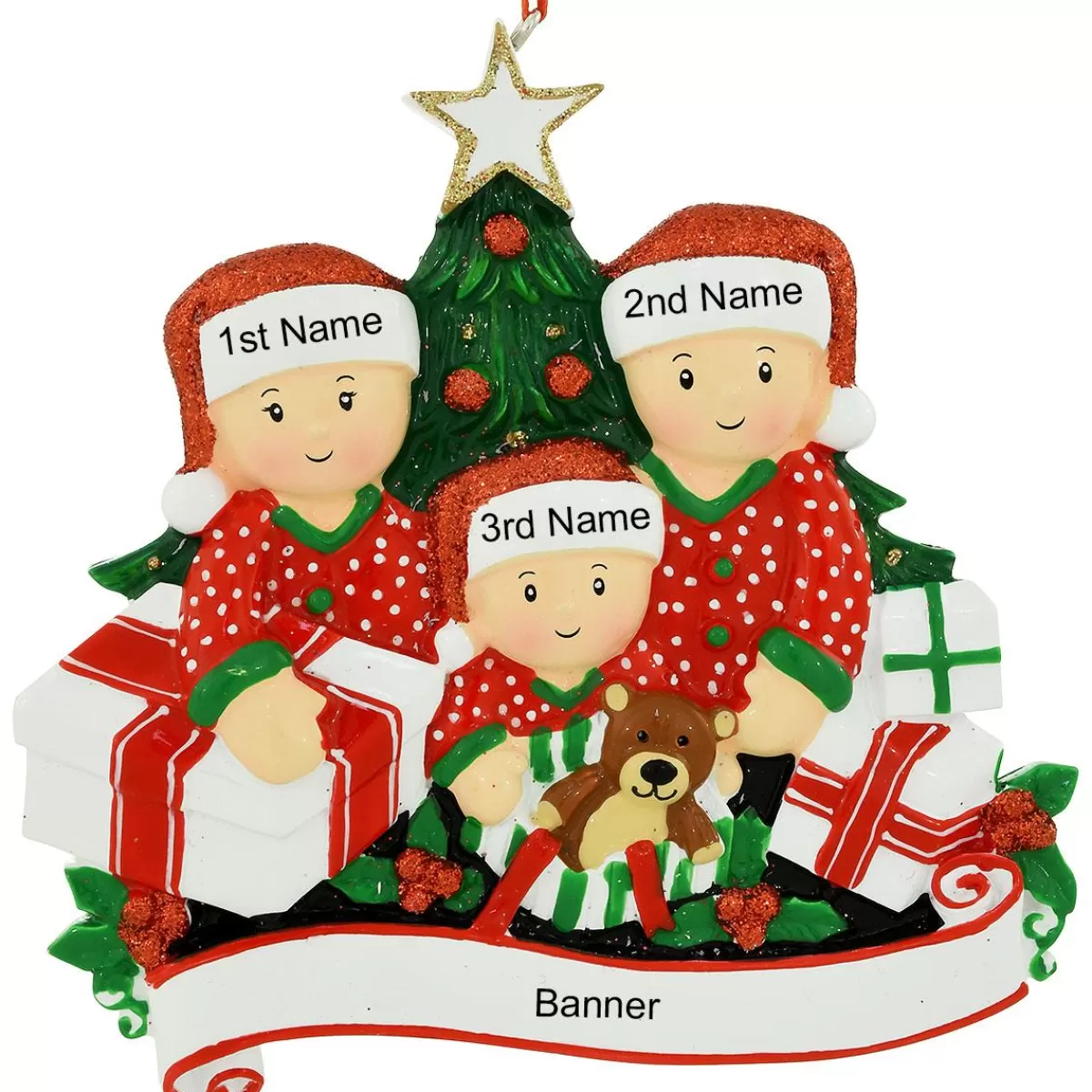 Bronner's Christmas Wonderland Personalized Family Of 3 Opening Presents Resin Ornament | Ornaments