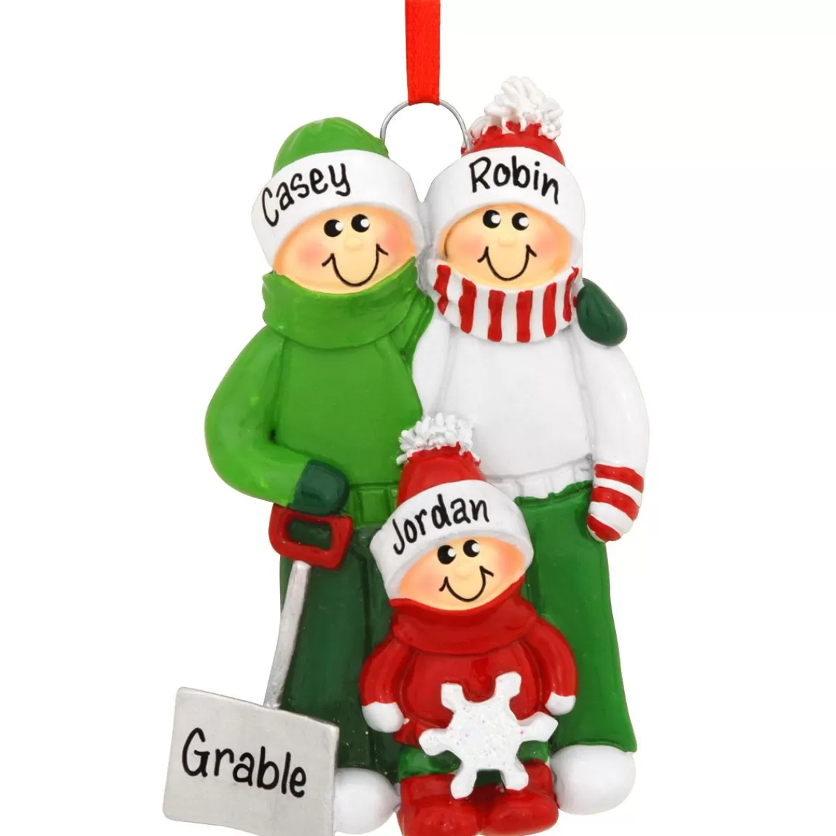 Bronner's Christmas Wonderland Personalized Family Of 3 With Snow Shovel Ornament | Ornaments