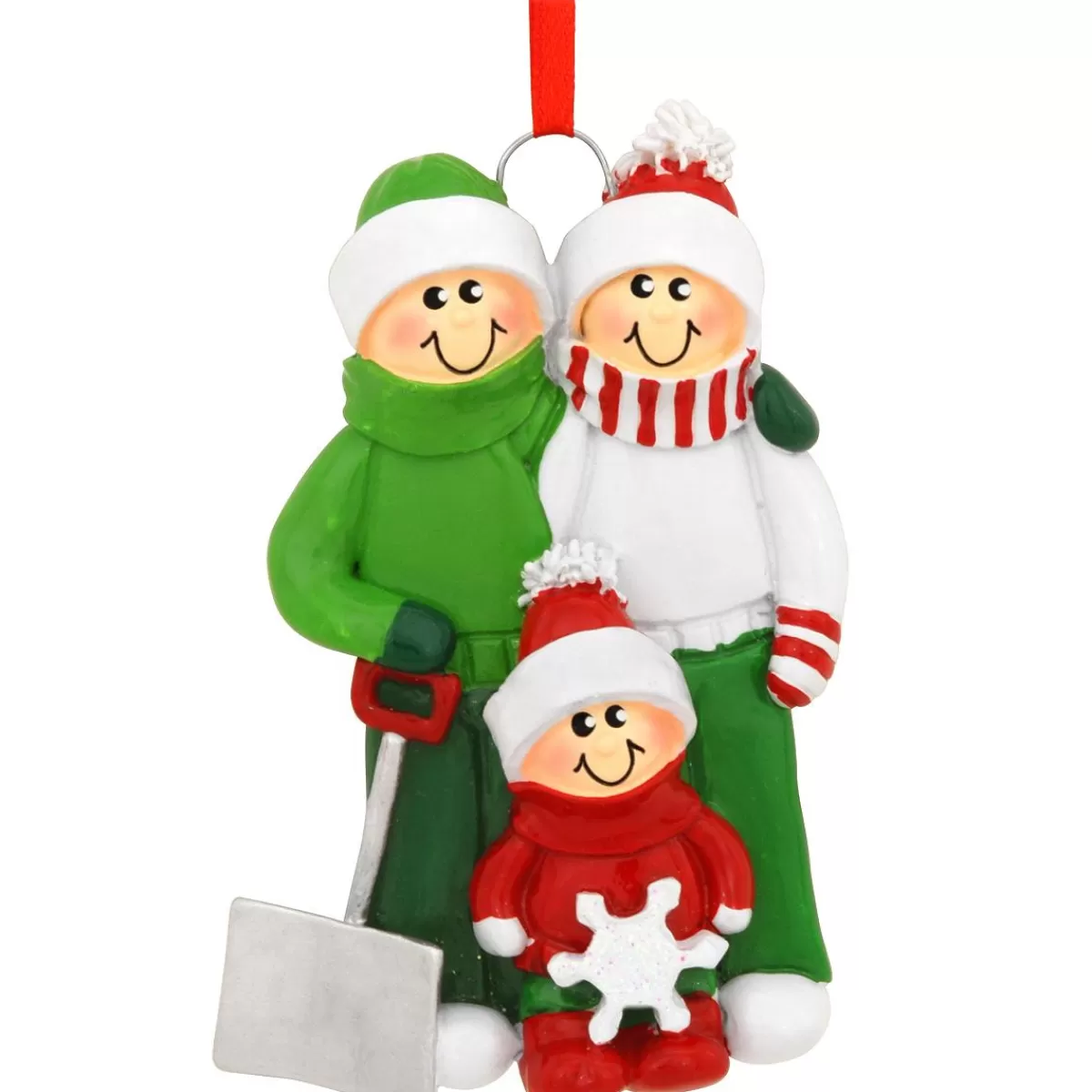 Bronner's Christmas Wonderland Personalized Family Of 3 With Snow Shovel Ornament | Ornaments