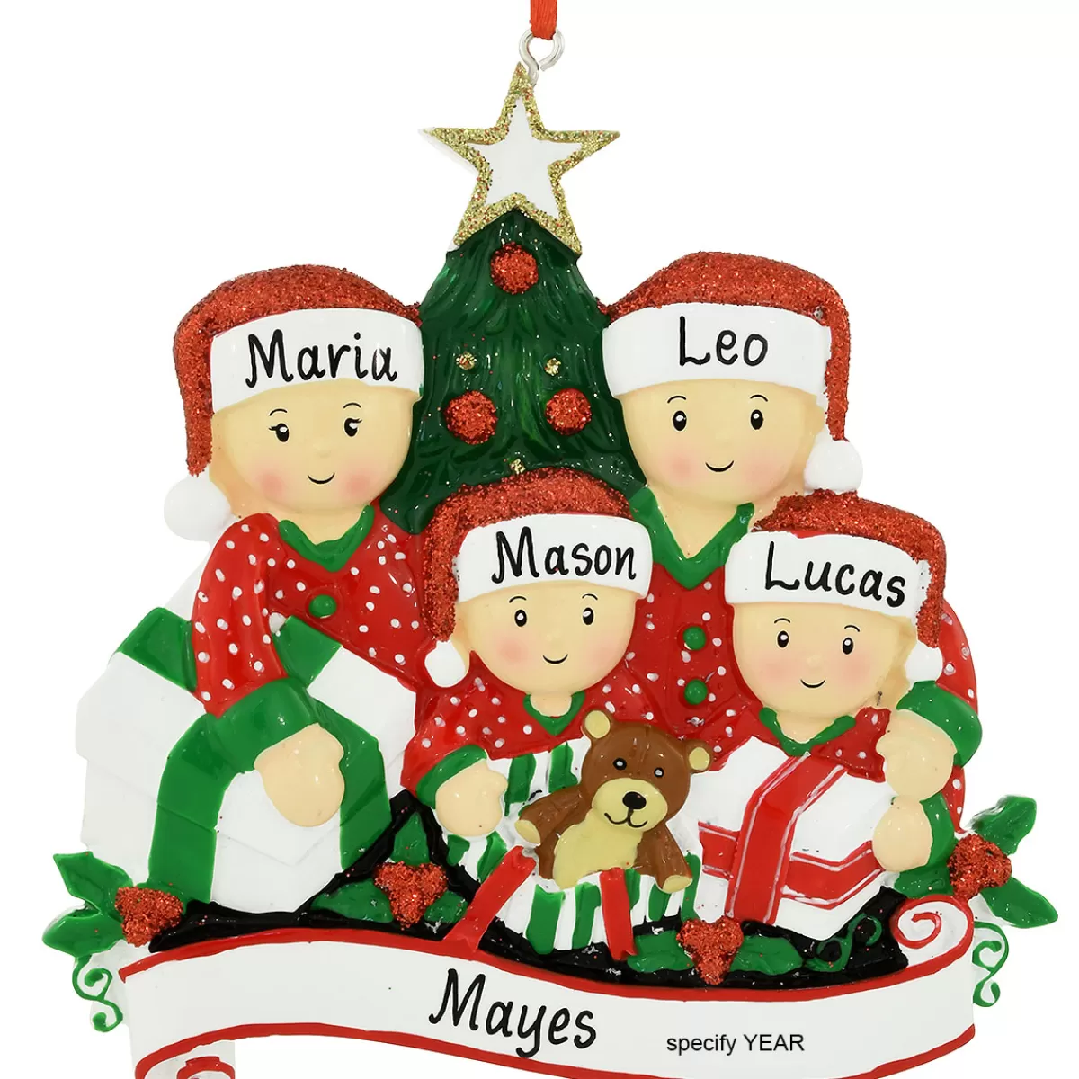 Bronner's Christmas Wonderland Personalized Family Of 4 Opening Presents Resin Ornament | Ornaments