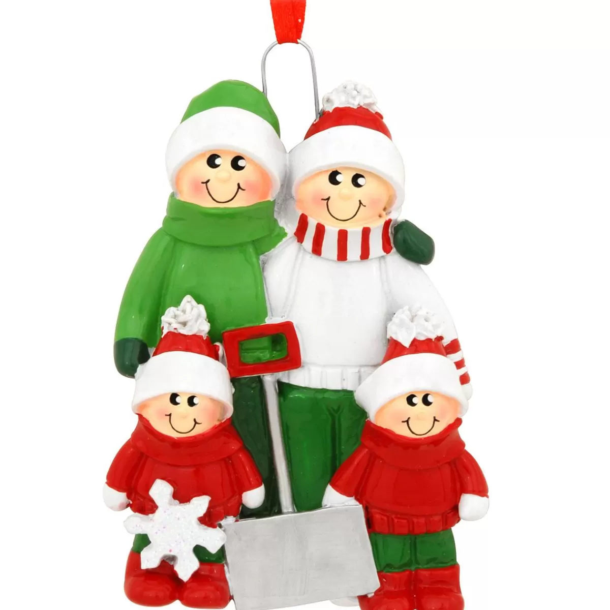 Bronner's Christmas Wonderland Personalized Family Of 4 With Snow Shovel Ornament | Ornaments