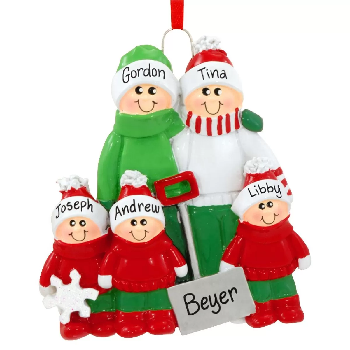 Bronner's Christmas Wonderland Personalized Family Of 5 With Snow Shovel Ornament | Ornaments