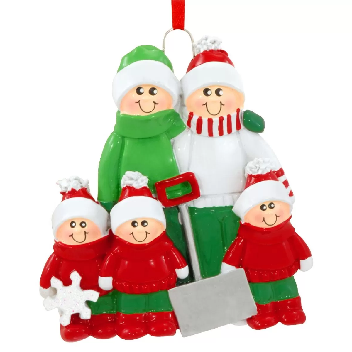 Bronner's Christmas Wonderland Personalized Family Of 5 With Snow Shovel Ornament | Ornaments