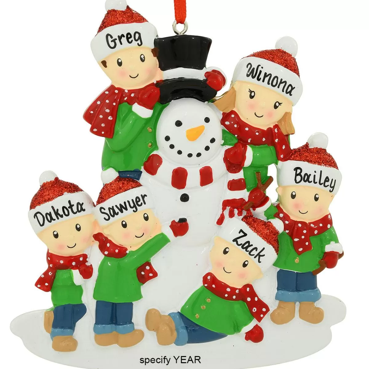 Bronner's Christmas Wonderland Personalized Family Of 6 Building Snowman Ornament | Ornaments