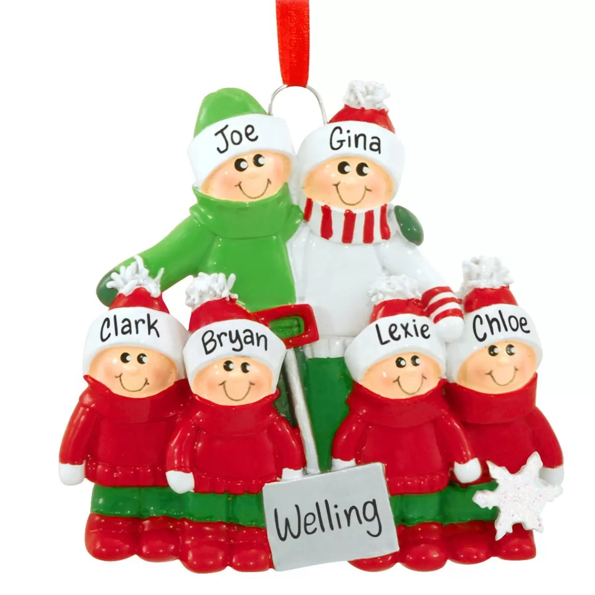 Bronner's Christmas Wonderland Personalized Family Of 6 With Snow Shovel Ornament | Ornaments