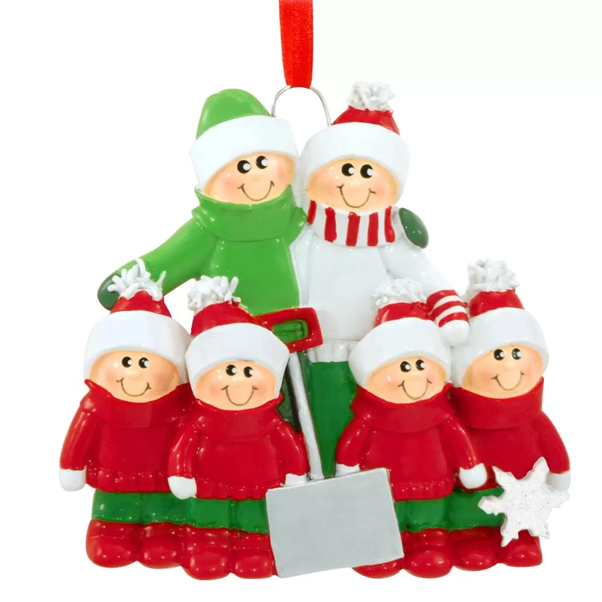 Bronner's Christmas Wonderland Personalized Family Of 6 With Snow Shovel Ornament | Ornaments