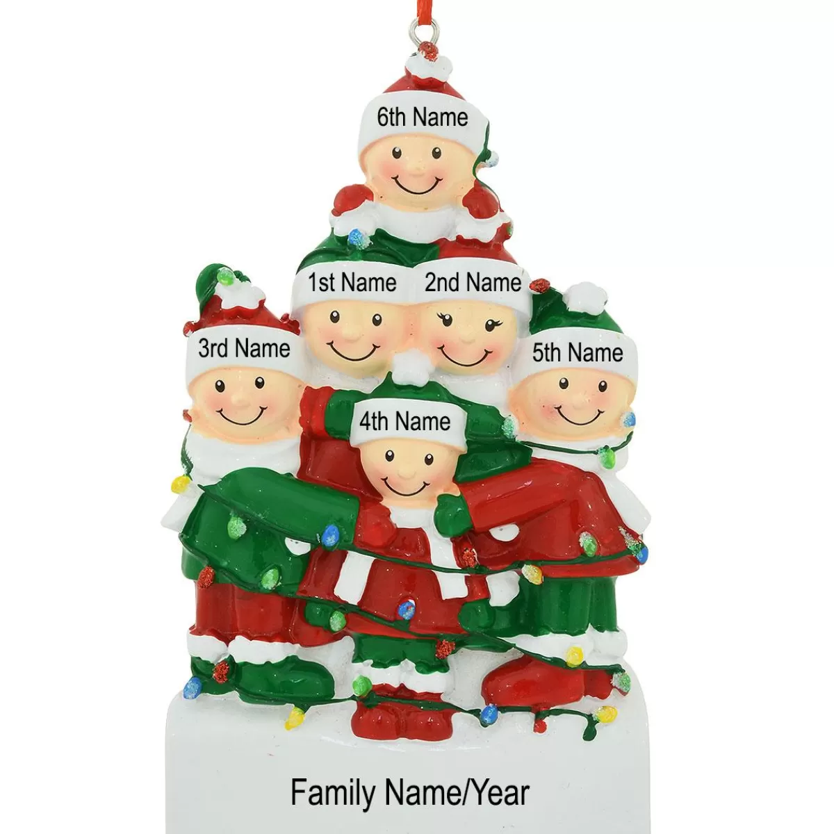 Bronner's Christmas Wonderland Personalized Family Of 6 Wrapped In Lights Ornament | Ornaments