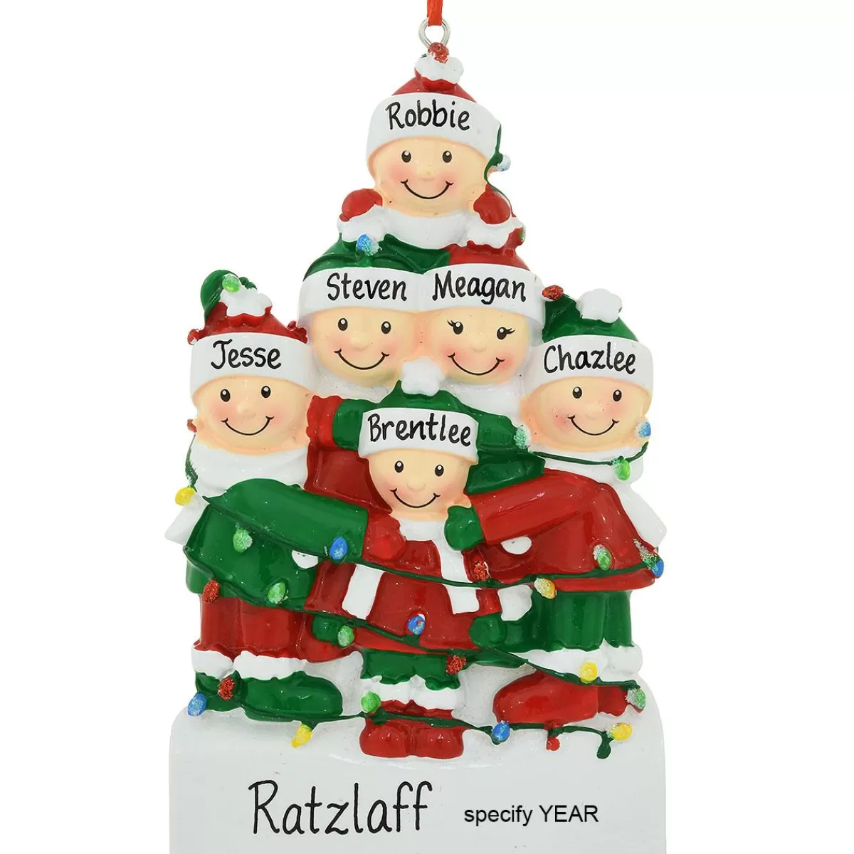 Bronner's Christmas Wonderland Personalized Family Of 6 Wrapped In Lights Ornament | Ornaments