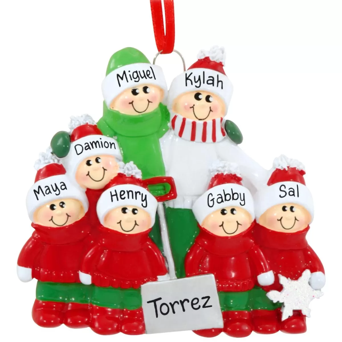 Bronner's Christmas Wonderland Personalized Family Of 7 With Snow Shovel Ornament | Ornaments