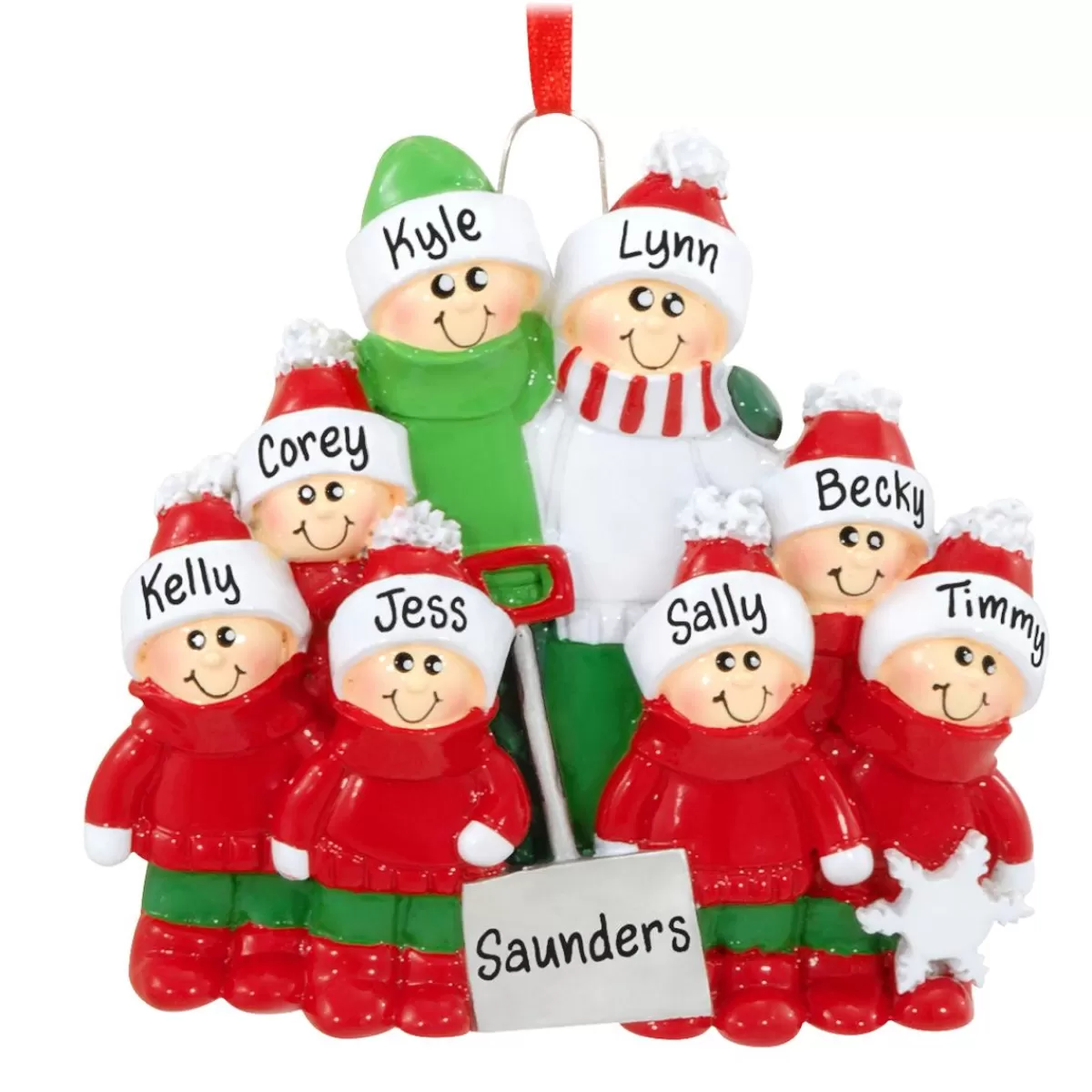 Bronner's Christmas Wonderland Personalized Family Of 8 With Snow Shovel Ornament | Ornaments