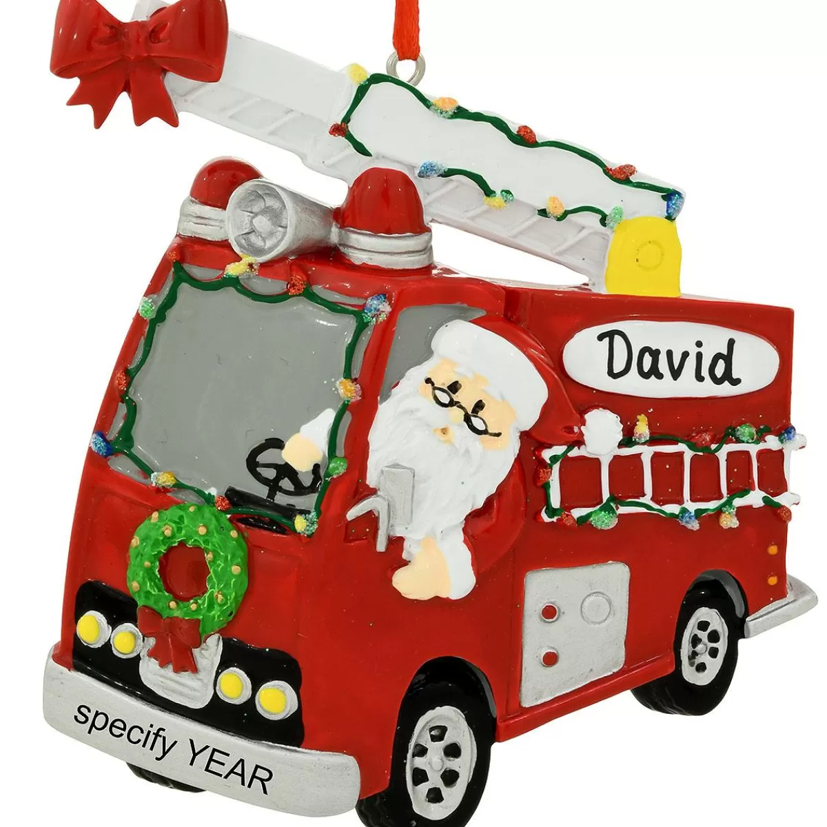 Bronner's Christmas Wonderland Personalized Fire Truck With Santa Ornament> Hobbies & Occupations