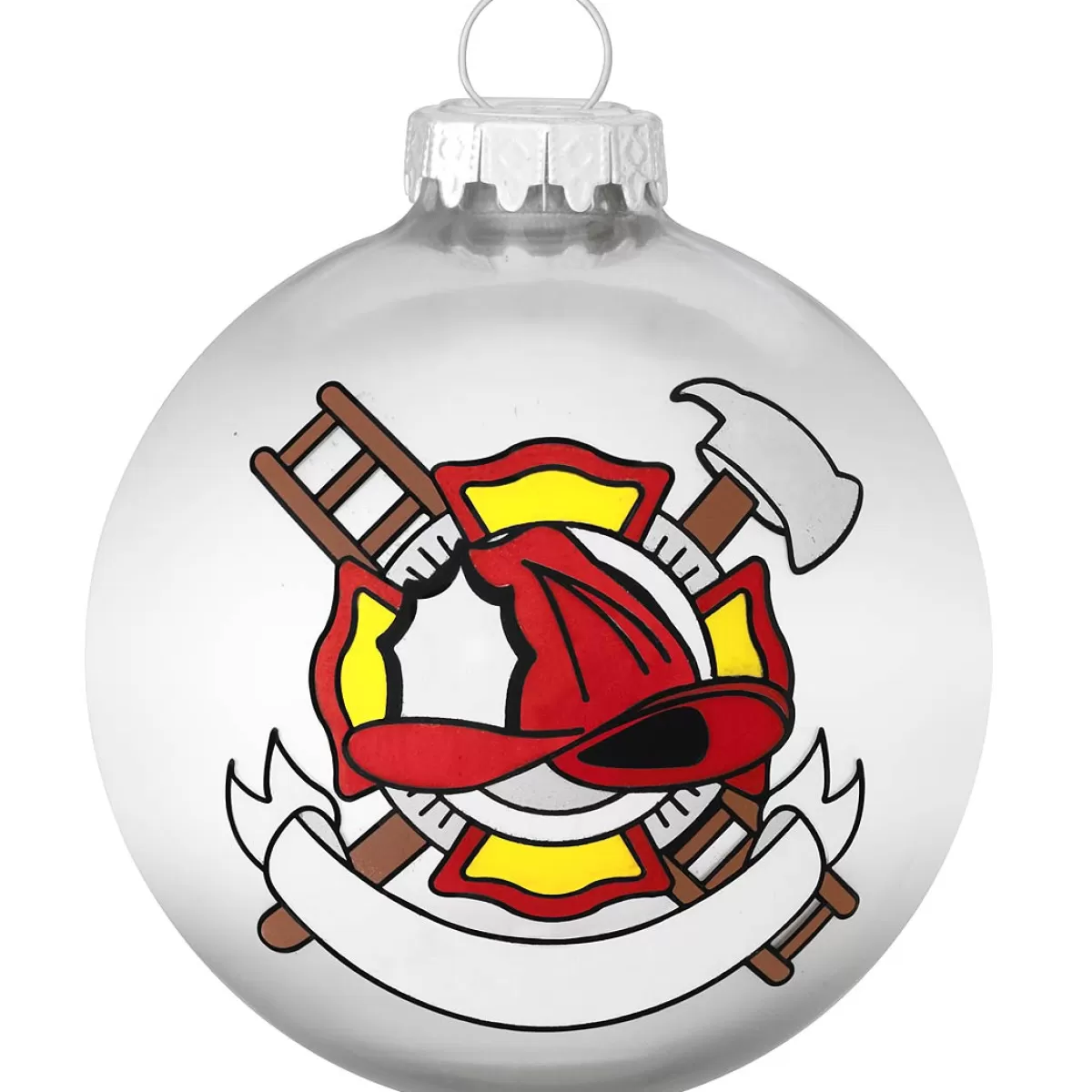 Bronner's Christmas Wonderland Personalized Fireman's Shield With Banner Glass Ornament> Hobbies & Occupations