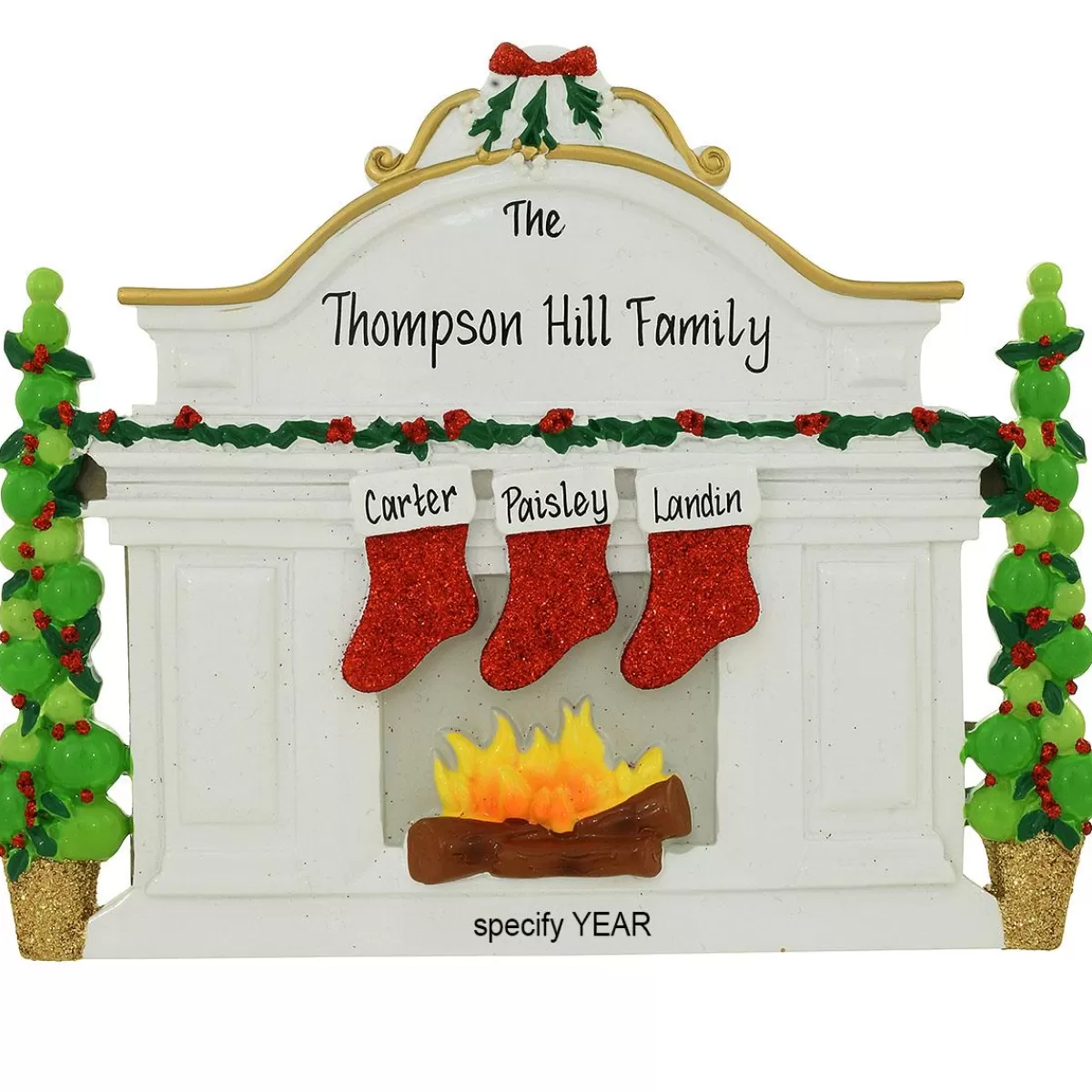 Bronner's Christmas Wonderland Personalized Fireplace Mantle With 3 Stockings Table Display | Home Decor & Gifts