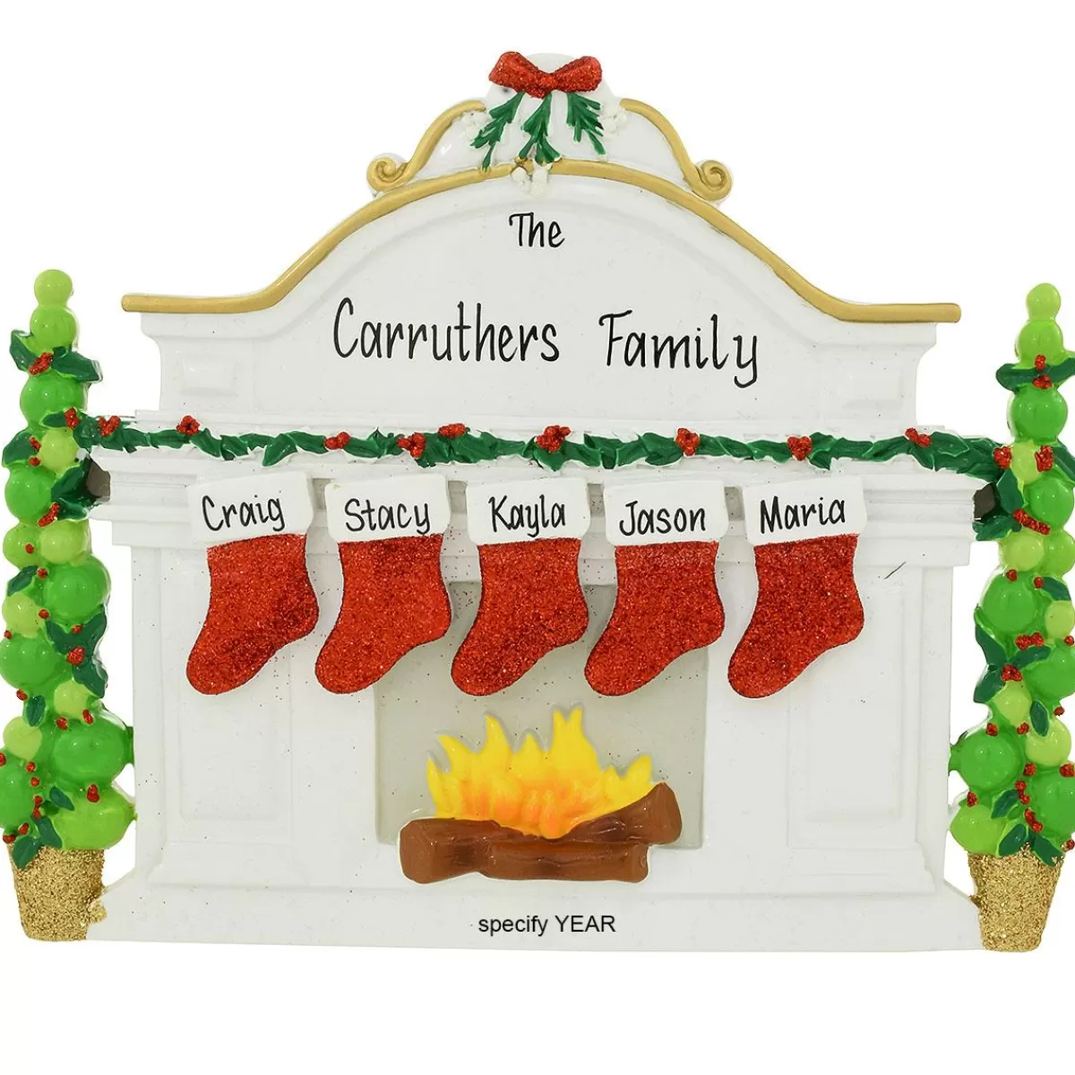 Bronner's Christmas Wonderland Personalized Fireplace Mantle With 5 Stockings Table Display | Home Decor & Gifts