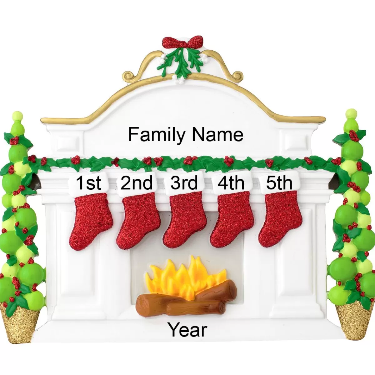 Bronner's Christmas Wonderland Personalized Fireplace Mantle With 5 Stockings Table Display | Home Decor & Gifts