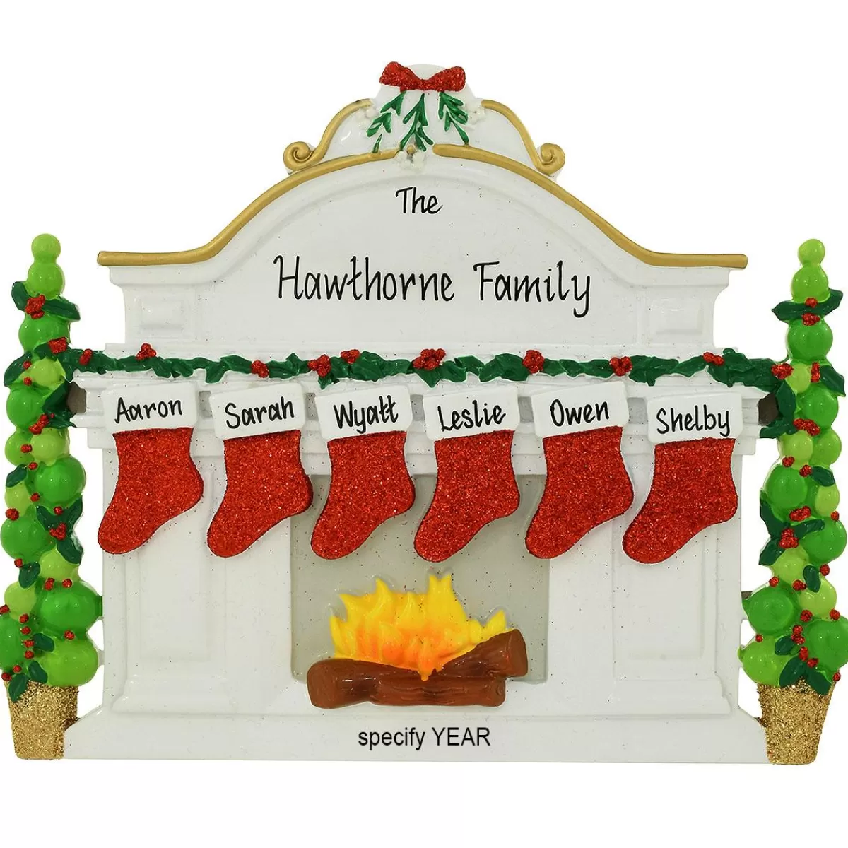 Bronner's Christmas Wonderland Personalized Fireplace Mantle With 6 Stockings Table Display | Home Decor & Gifts