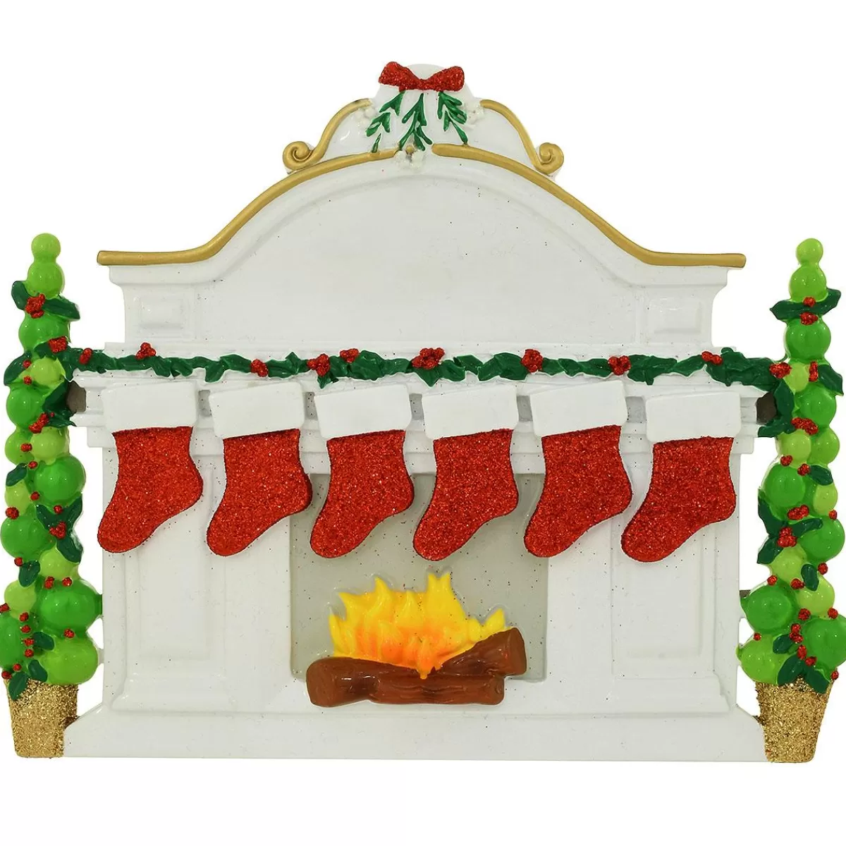 Bronner's Christmas Wonderland Personalized Fireplace Mantle With 6 Stockings Table Display | Home Decor & Gifts