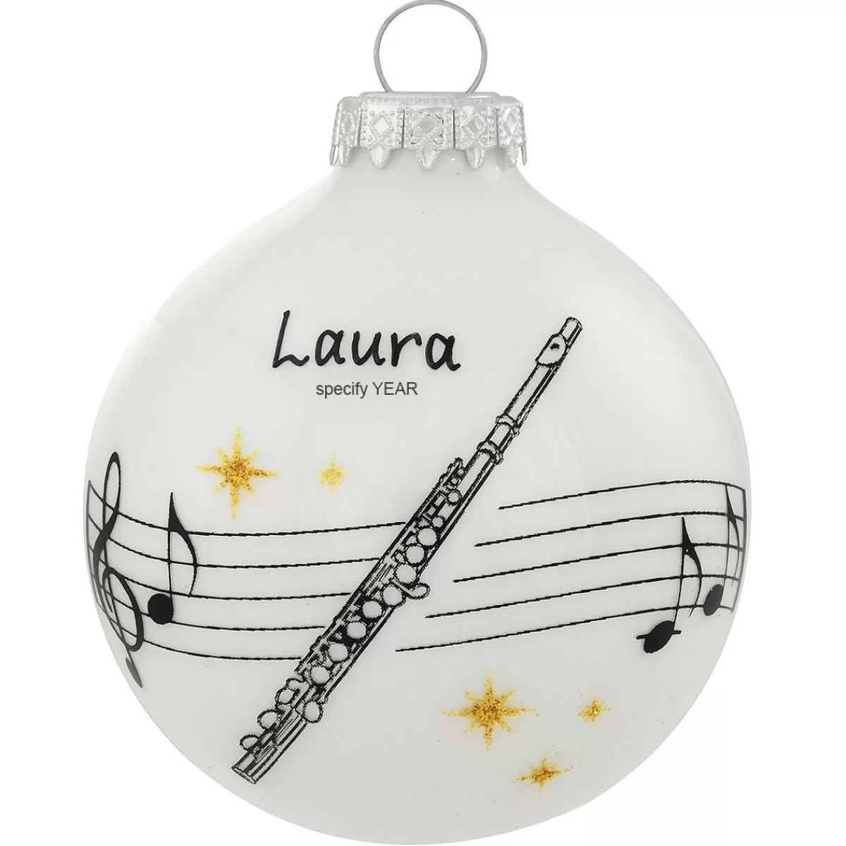 Bronner's Christmas Wonderland Personalized Flute Music Staff Glass Ornament> Music, Dance, & Theater