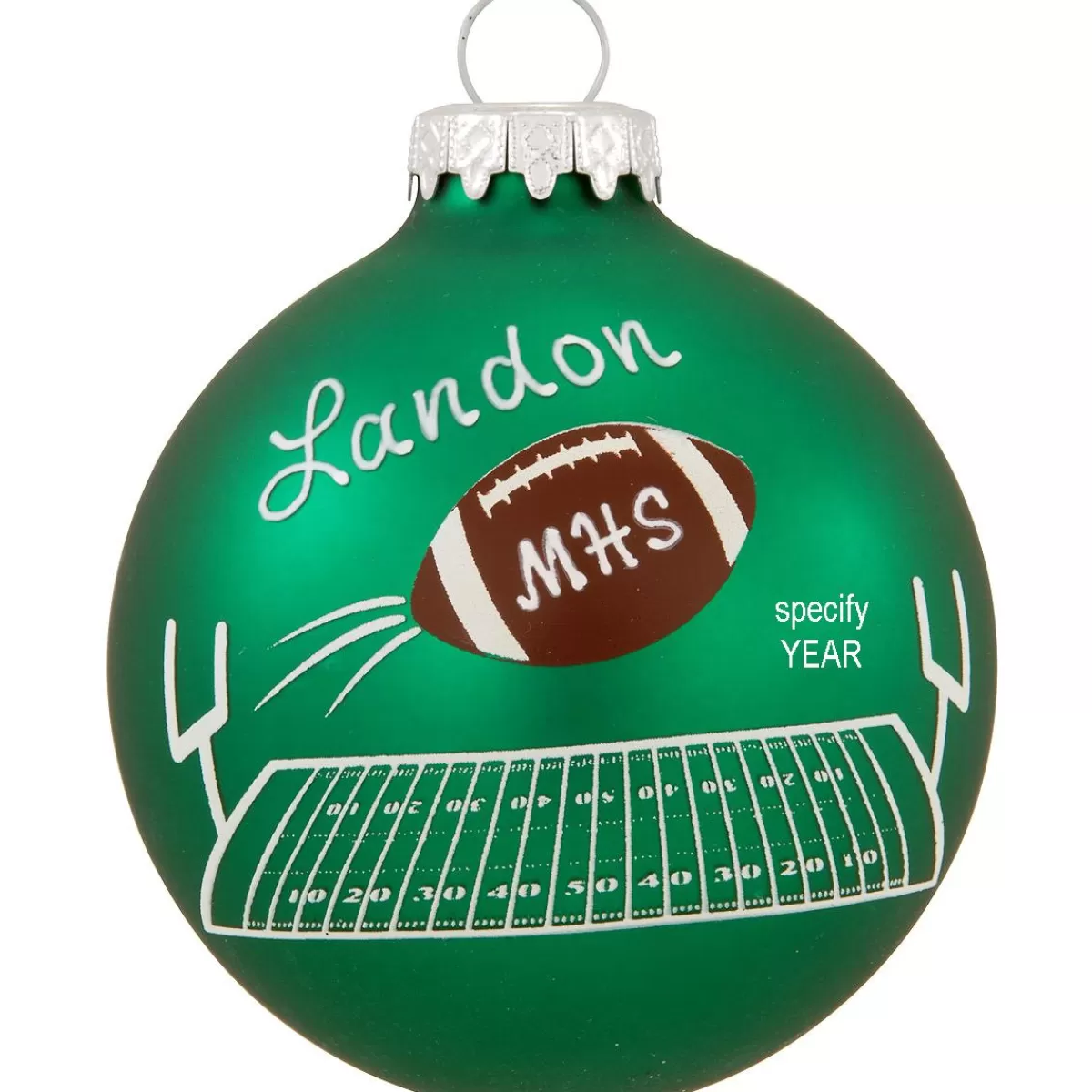 Bronner's Christmas Wonderland Personalized Football Over Field Glass Ornament | Ornaments