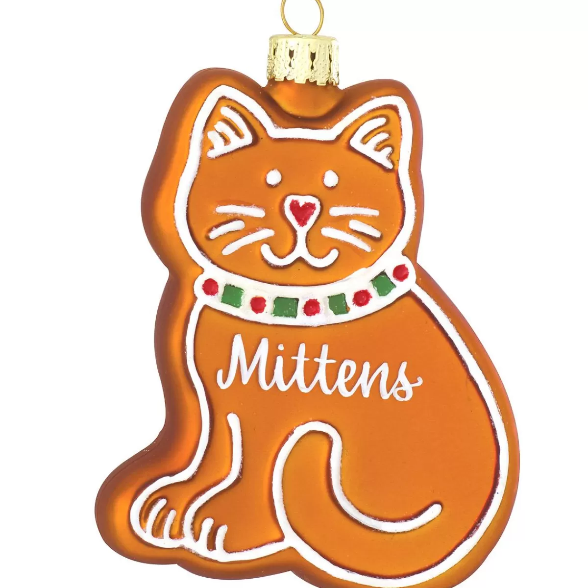 Bronner's Christmas Wonderland Personalized Gingerbread Cat With Collar Glass Ornament | Ornaments