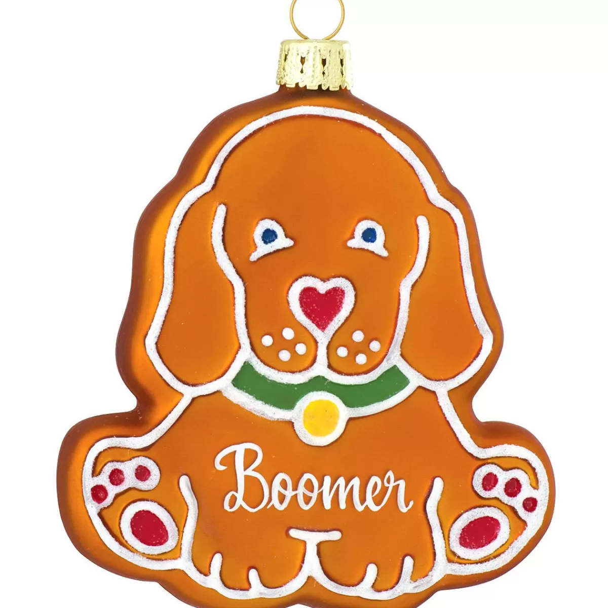 Bronner's Christmas Wonderland Personalized Gingerbread Dog With Collar Glass Ornament | Ornaments