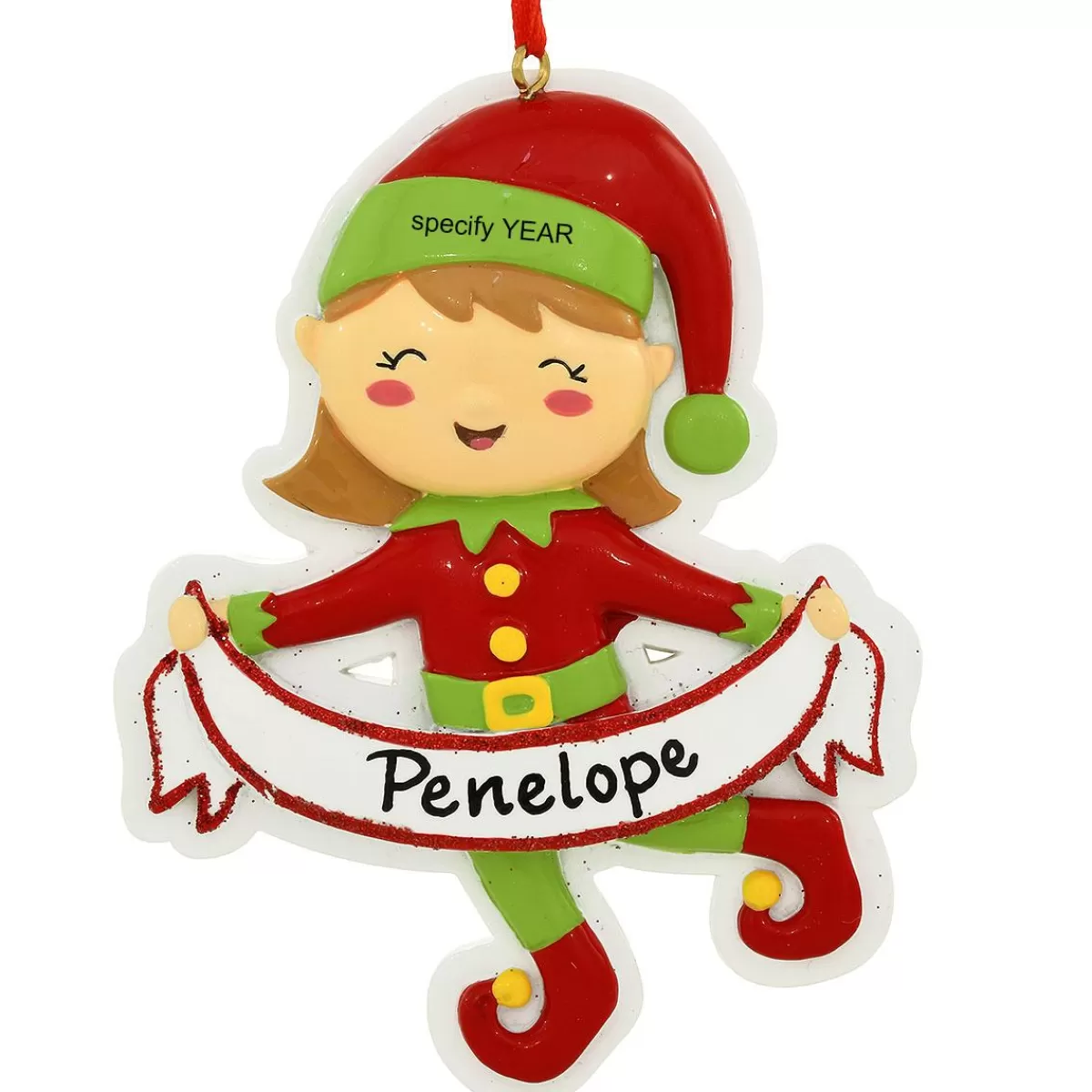 Bronner's Christmas Wonderland Personalized Girl Elf With Banner Resin Ornament | Ornaments