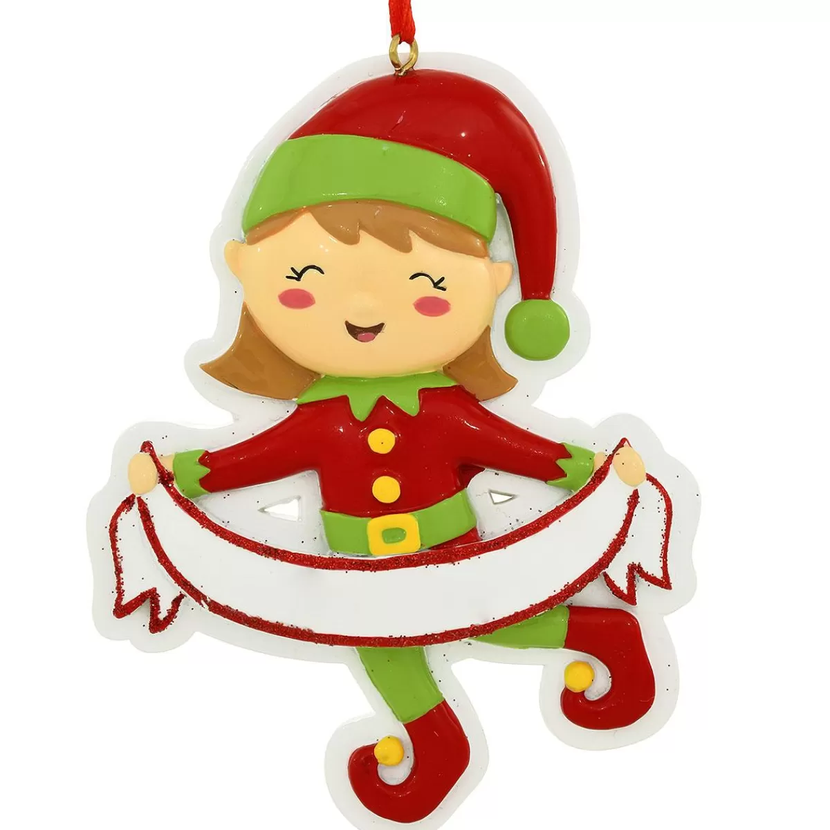 Bronner's Christmas Wonderland Personalized Girl Elf With Banner Resin Ornament | Ornaments