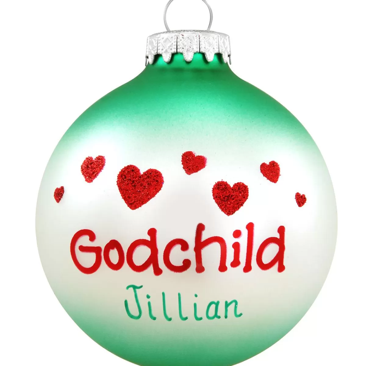 Bronner's Christmas Wonderland Personalized Godchild With Hearts Glass Ornament | Ornaments