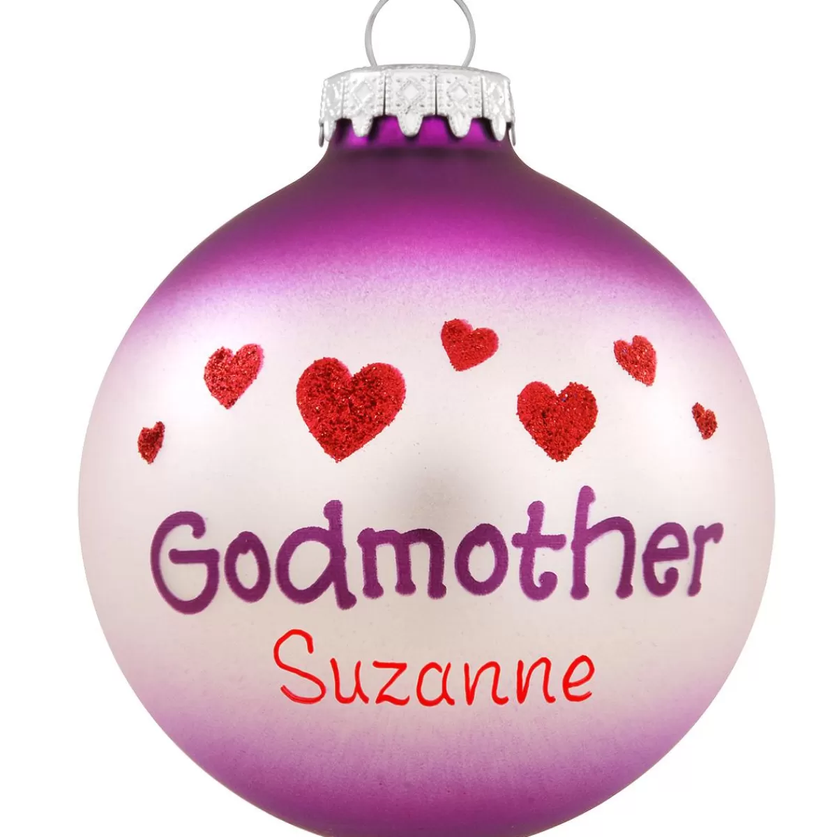 Bronner's Christmas Wonderland Personalized Godmother With Hearts Glass Ornament | Ornaments