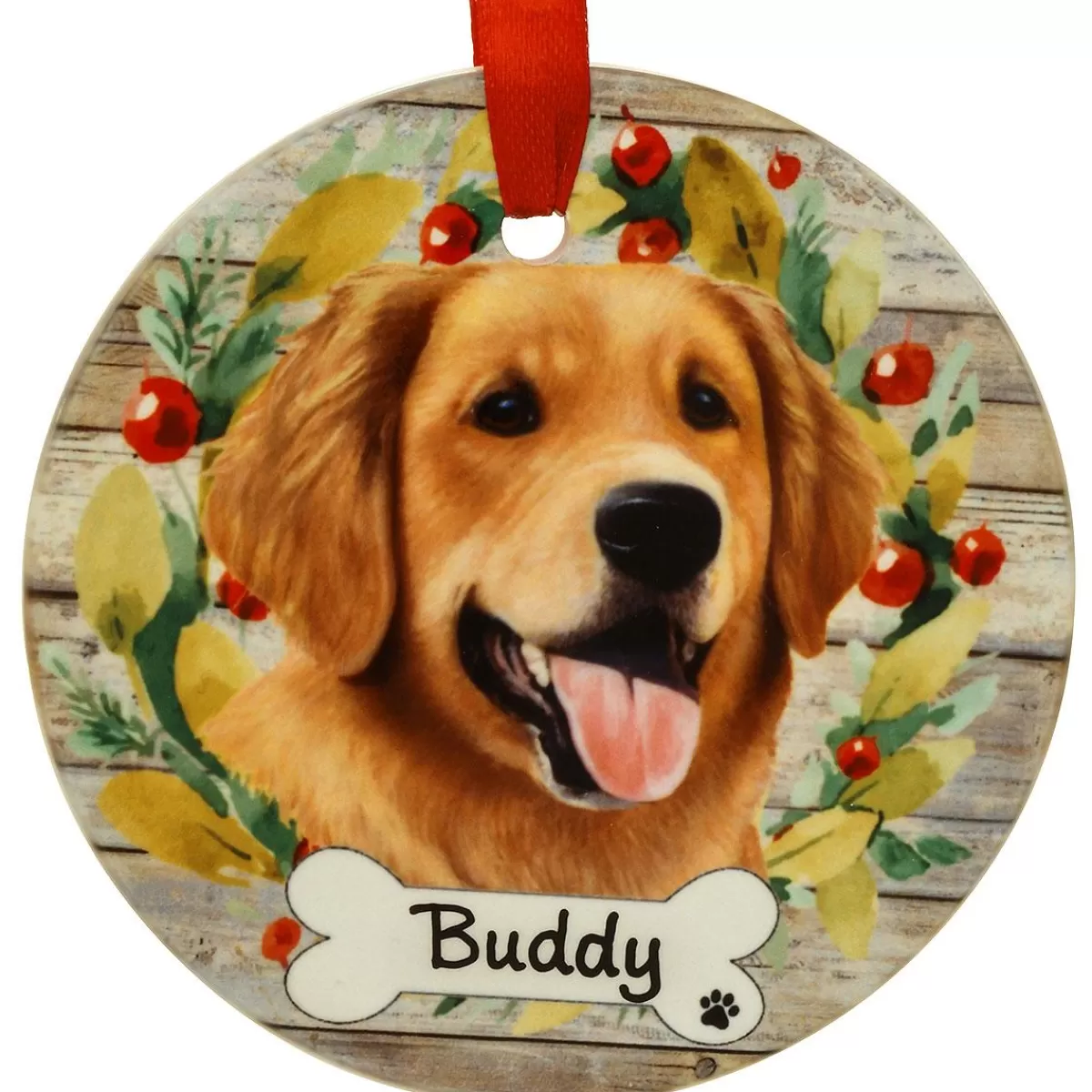 Bronner's Christmas Wonderland Personalized Golden Retriever Dog Round Ceramic Ornament | Ornaments